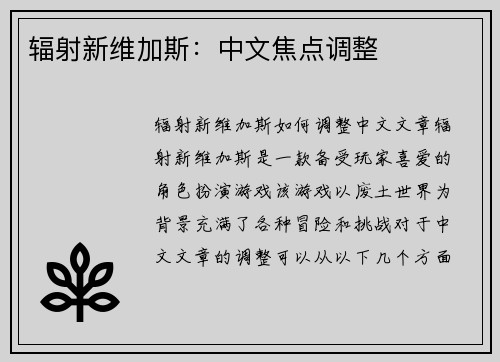 辐射新维加斯：中文焦点调整